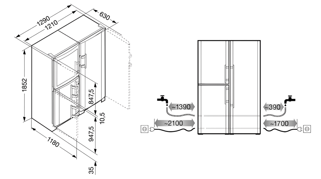 Tủ lạnh kết hợp tủ rượu Liebherr 602 L SBSES 7165 NoFrost - Thông số lắp đặt tu lanh ket hop tu ruou liebherr 602 l sbses 7165 nofrost 23 Gia Dụng Đức Đà Nẵng