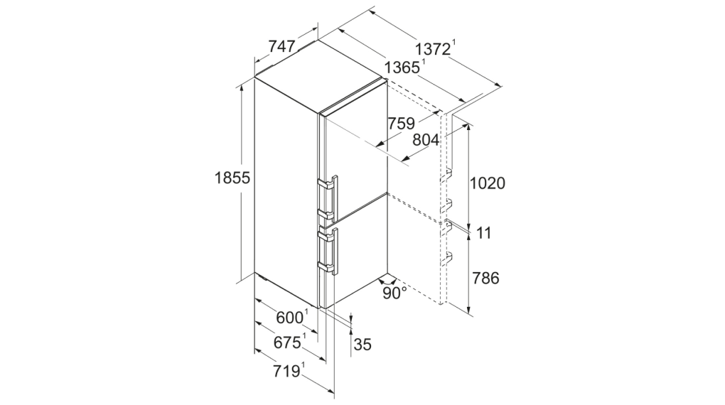 Tủ lạnh Liebherr 410 lít CBNsdh 7653 Prime BioFresh NoFrost - Thông số lắp đặt Tủ lạnh Liebherr 410 lít CBNsdh 7653 Prime BioFresh NoFrost - Thông số lắp đặt