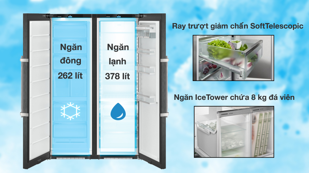 Tủ lạnh Liebherr 640 lít XRFbsh 5265 Prime BioFresh NoFrost - Dung tích ngăn lạnh 378 lít, ngăn đông 262 lít