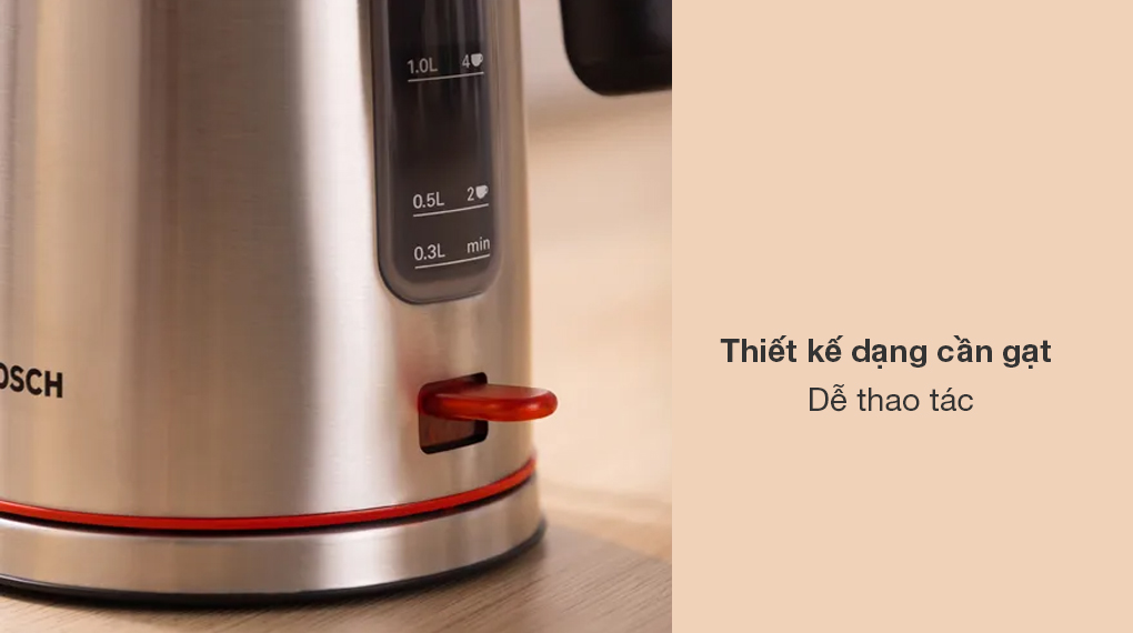 Bình đun siêu tốc Bosch TWK6M480 MyMoment - Điều khiển bằng cần gạt dễ sử dụng Bình đun siêu tốc Bosch TWK6M480 MyMoment - Điều khiển bằng cần gạt dễ sử dụng