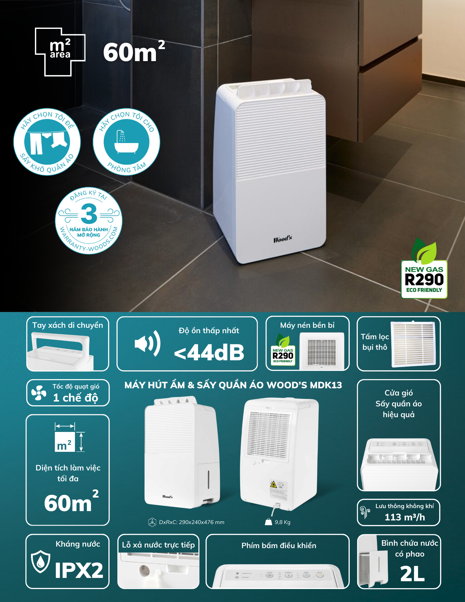 Máy hút ẩm Wood's MDK13 - Thông số sản phẩm MDK13 1 Gia Dụng Đức Đà Nẵng