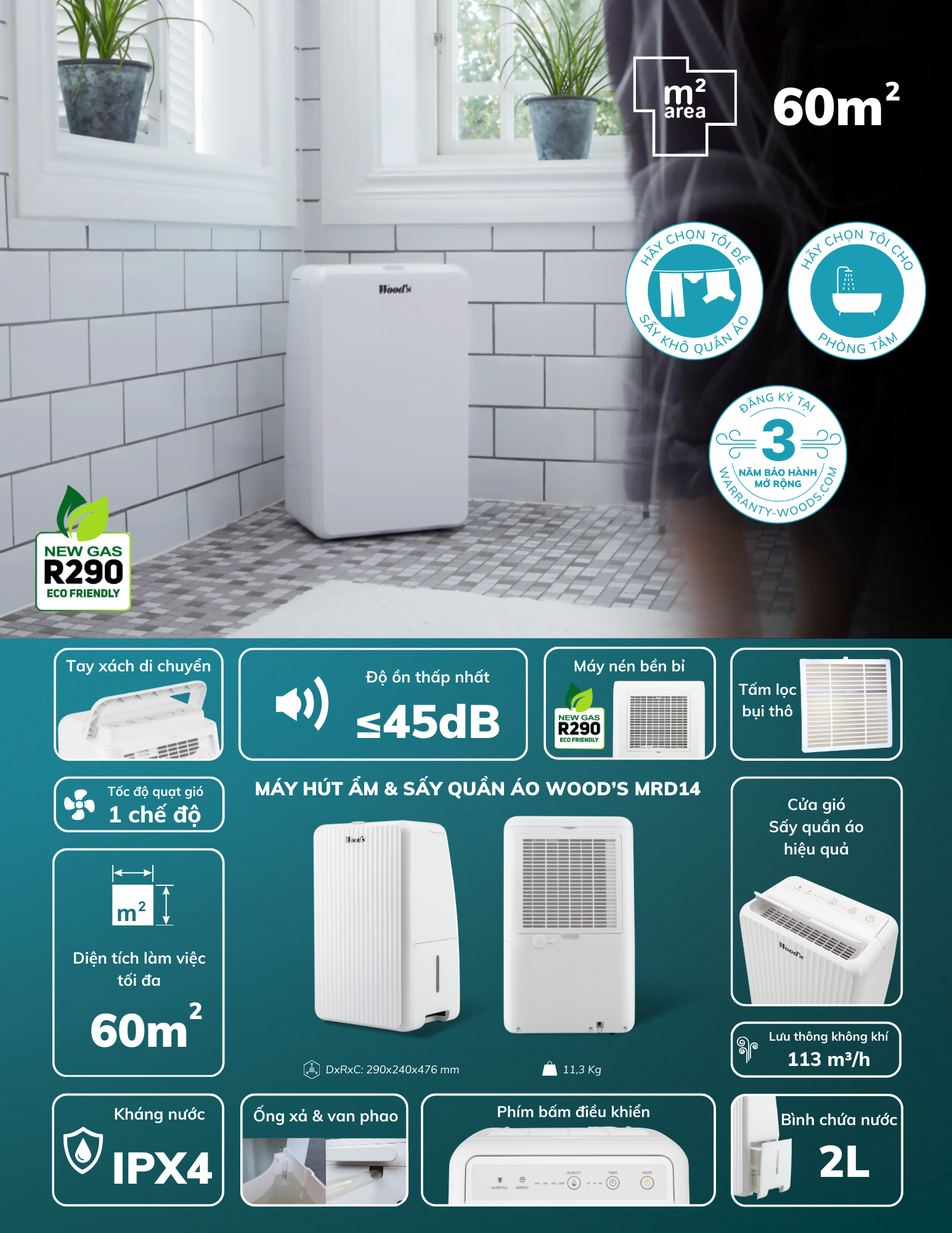 Máy hút ẩm Wood's MRD14 