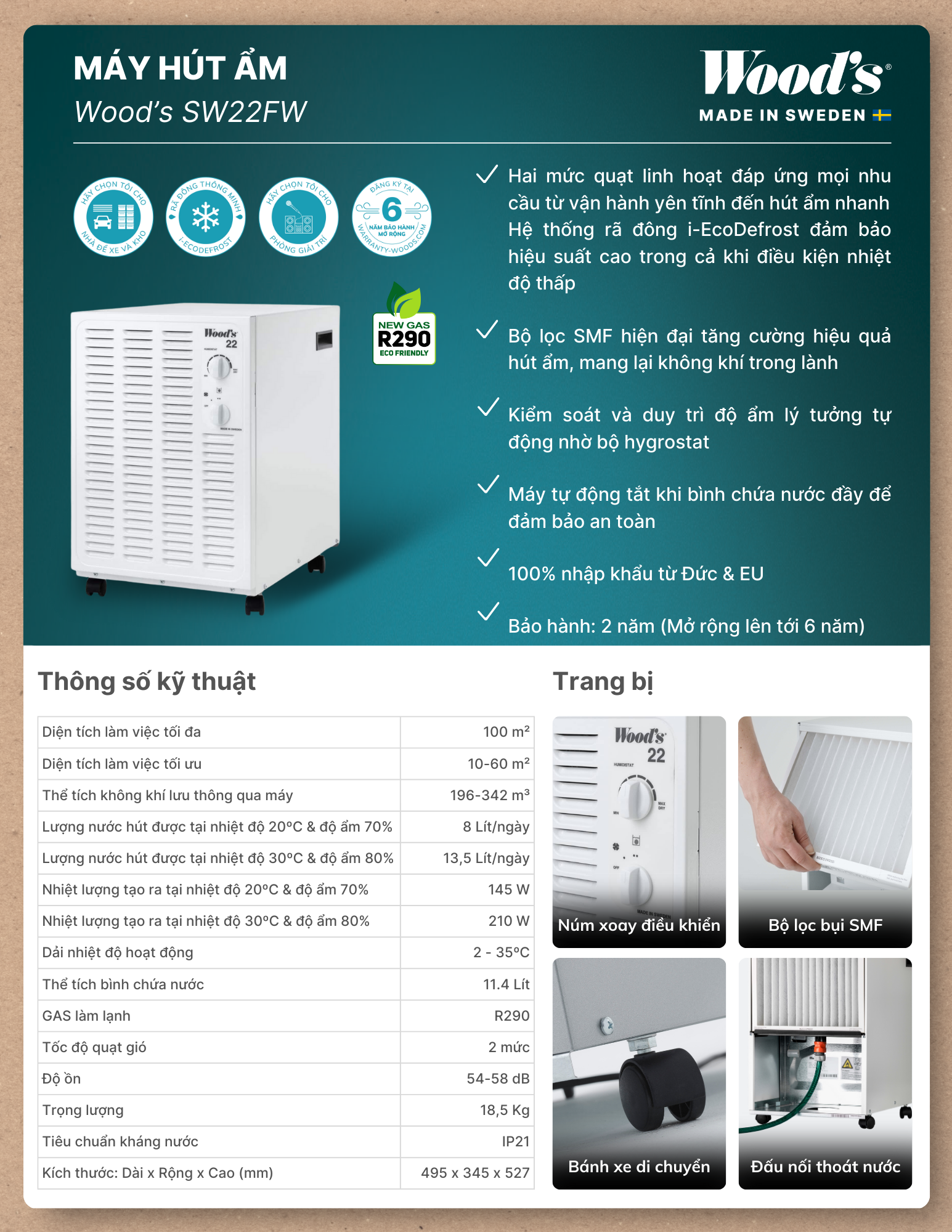 Máy hút ẩm Wood’s SW22FW - Thông tin sản phẩm SW22 2 1 Gia Dụng Đức Đà Nẵng
