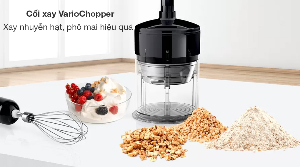 Máy xay cầm tay Bosch MS6CM6166 ErgoMixx Style - Xay nhuyễn các loại hạt, phô mai với cối xay VarioChopper Máy xay cầm tay Bosch MS6CM6166 ErgoMixx Style - Xay nhuyễn các loại hạt, phô mai với cối xay VarioChopper